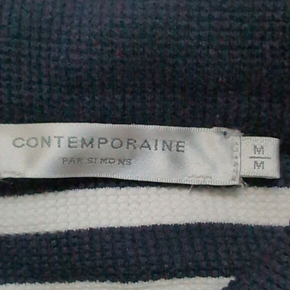 Organic Cotton Striped Black and White Polo Long Sleeve Waffle T Shirt M - Picture 7 of 7